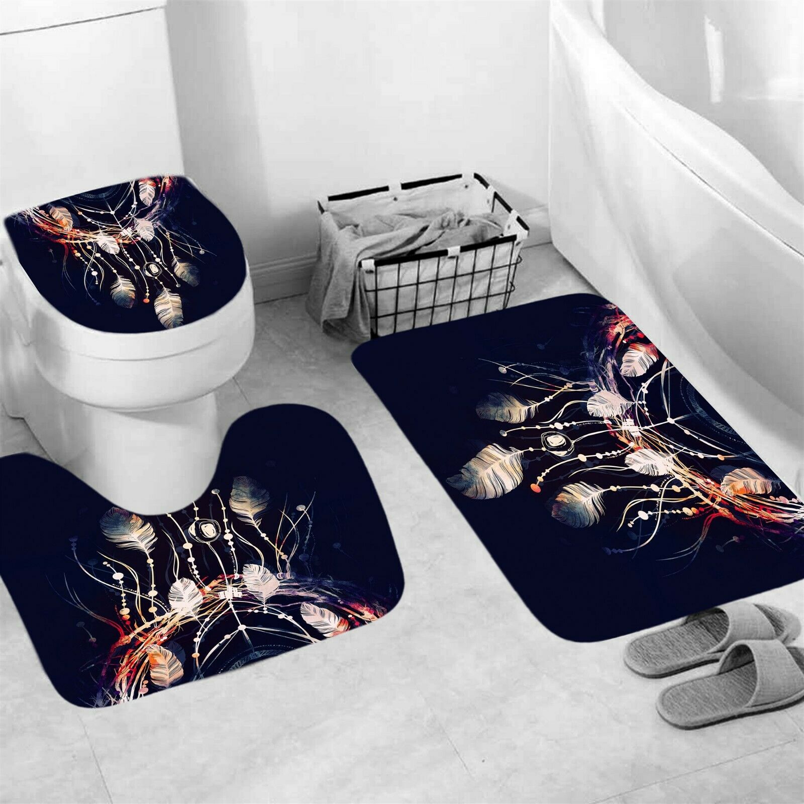 Dreamcatcher Shower Curtain Bathroom Rug Set Bath Mat Non-Slip Toilet Lid Cover--Free Shipping at meselling99