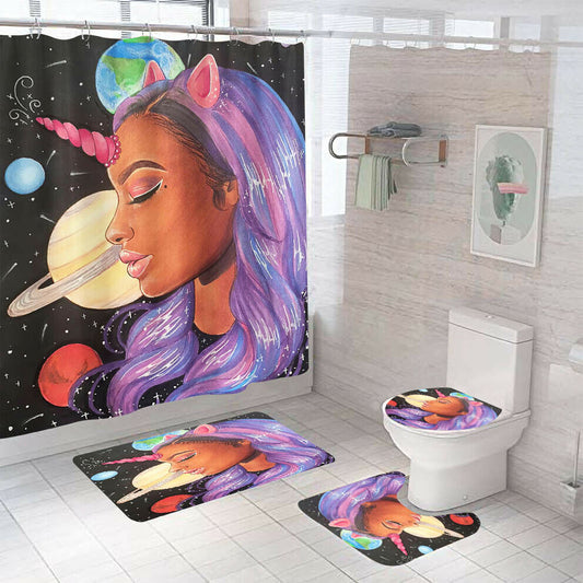 Unicorn Girl Shower Curtain Bathroom Rug Set Bath Mat Non-Slip Toilet Lid Cover--Free Shipping at meselling99