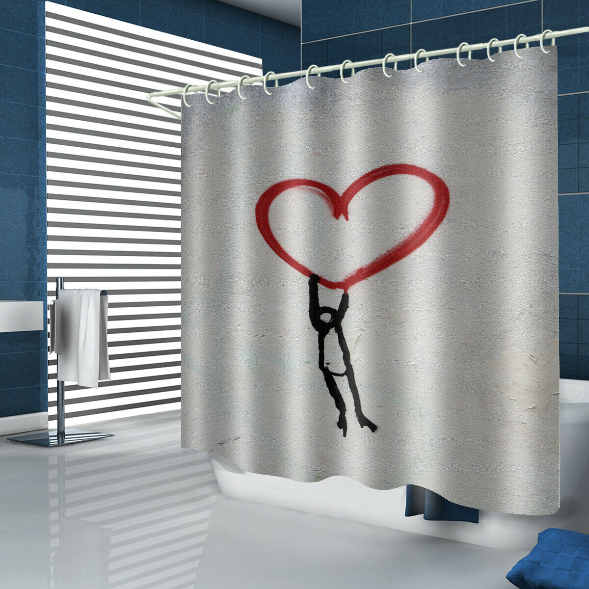 Loving Heart Shower Curtain Bathroom Rug Set Bath Mat Non-Slip Toilet Lid Cover-180×180cm Shower Curtain Only-Free Shipping at meselling99