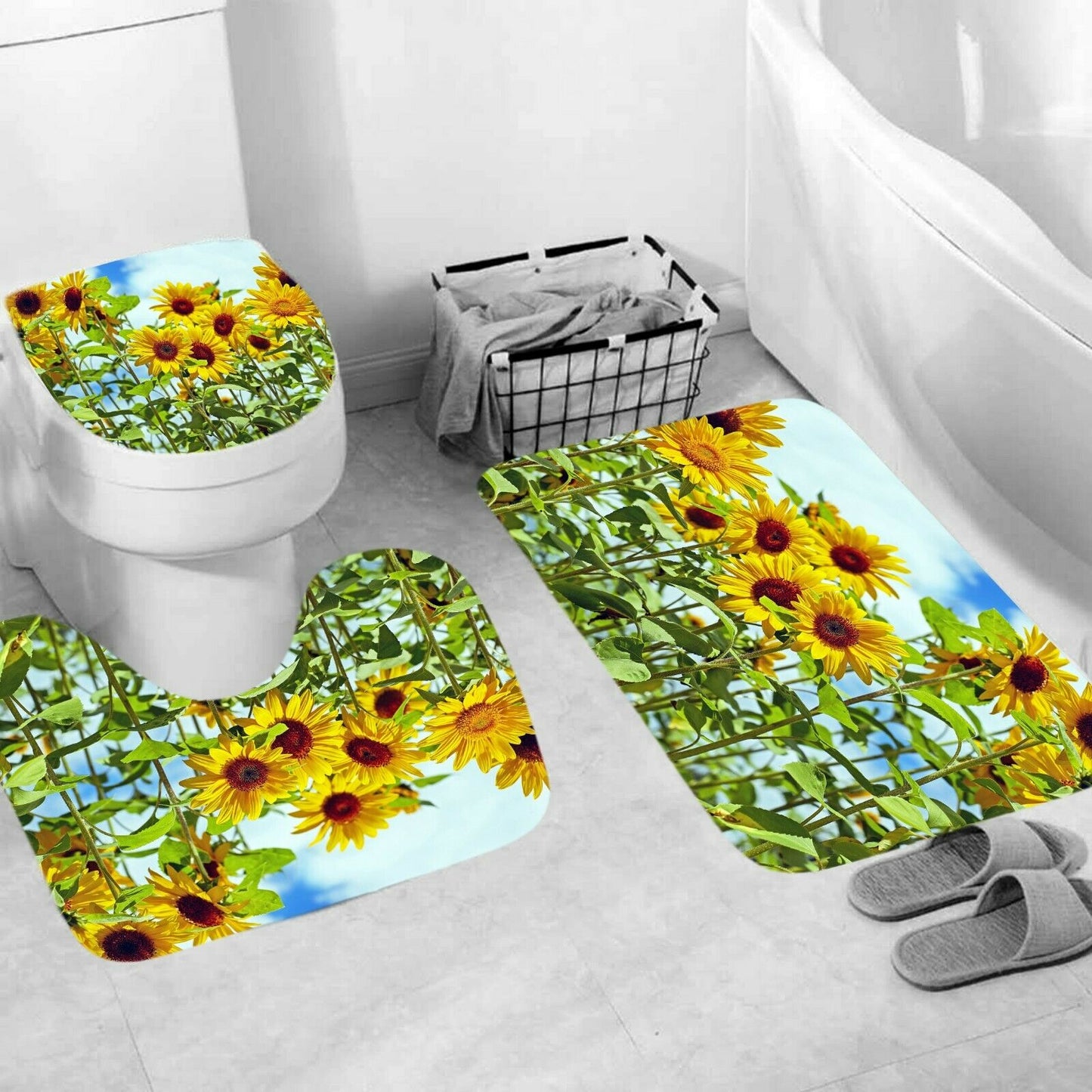 Bathroom Rug Set Shower Curtain Bath Mat Non Slip Toilet Seat Lid Cover--Free Shipping at meselling99