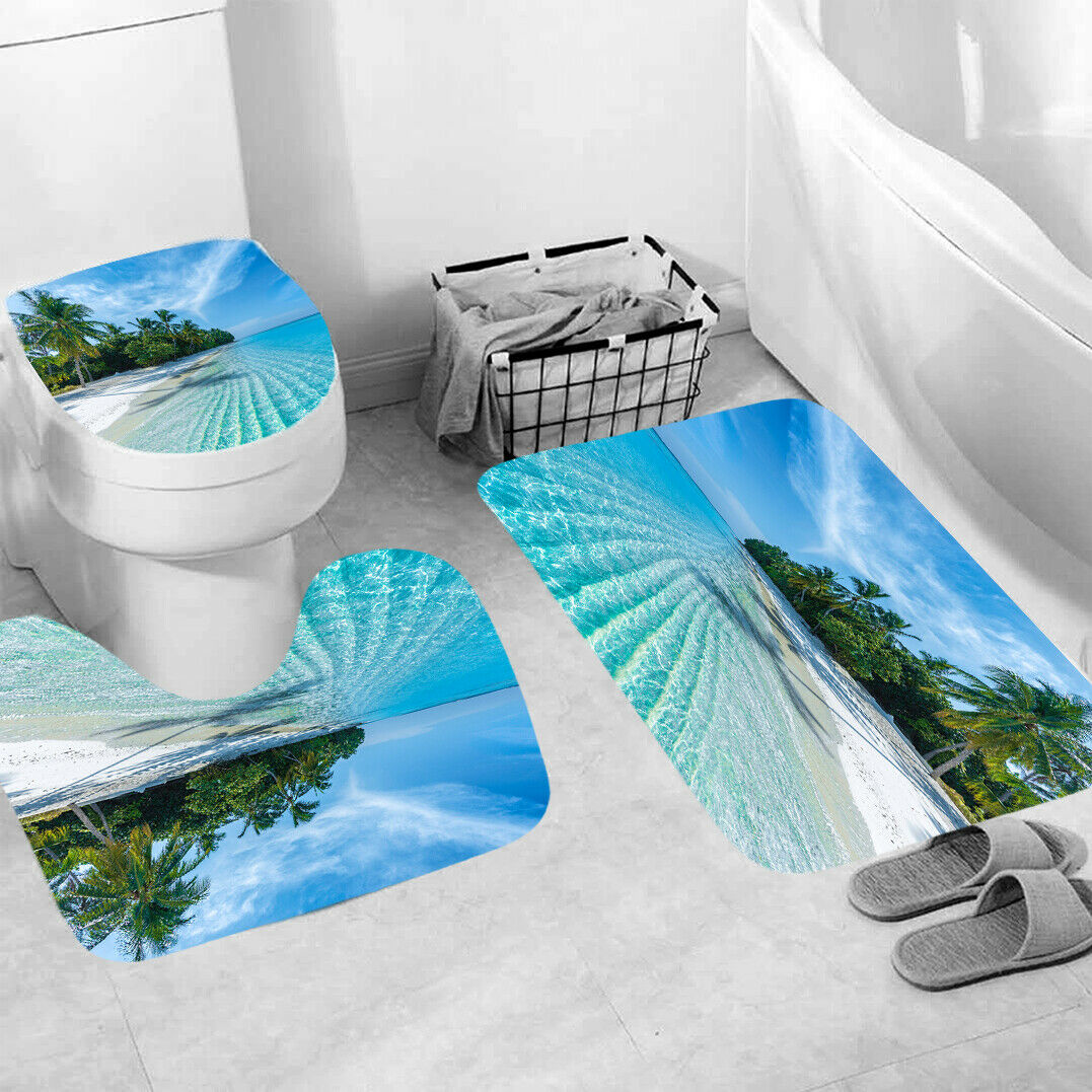 Beachside Shower Curtain Bathroom Rug Set Bath Mat Non-Slip Toilet Lid Cover-3Pcs Mat Set Only-Free Shipping at meselling99