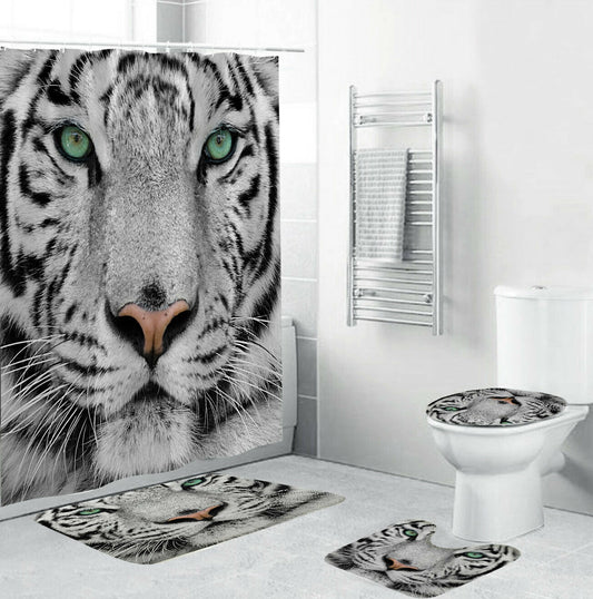 Tiger Shower Curtain Bathroom Rug Set Thick Bath Mat Non-Slip Toilet Lid Cover--Free Shipping at meselling99