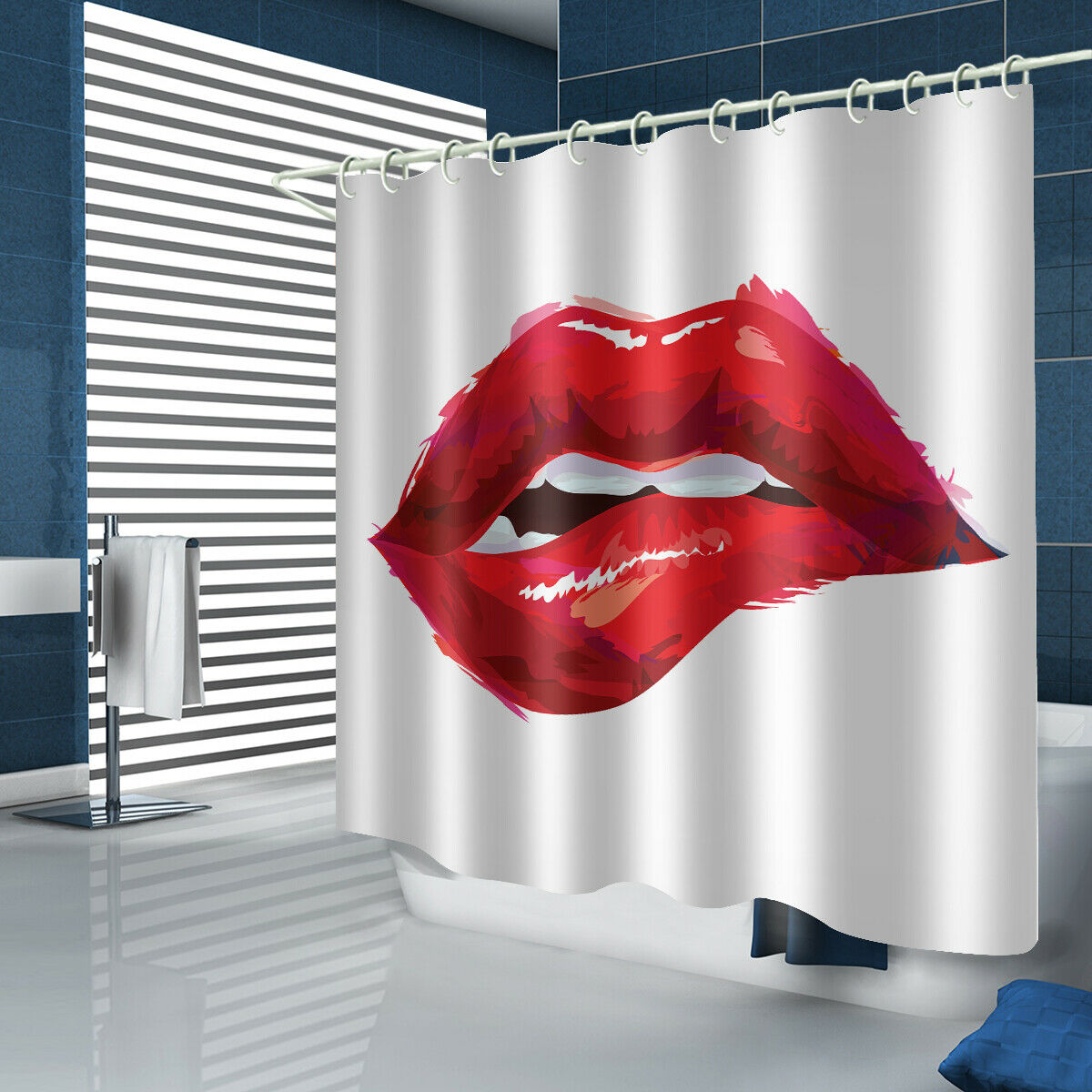 Red Lips Shower Curtain Bathroom Rug Set Bath Mat Non-Slip Toilet Lid Cover--Free Shipping at meselling99