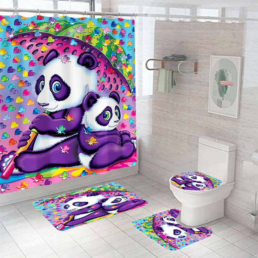 Panda Shower Curtain Bathroom Rug Set Thick Bath Mat Non-Slip Toilet Lid Cover-Shower Curtain+3Pcs Mat-Free Shipping at meselling99