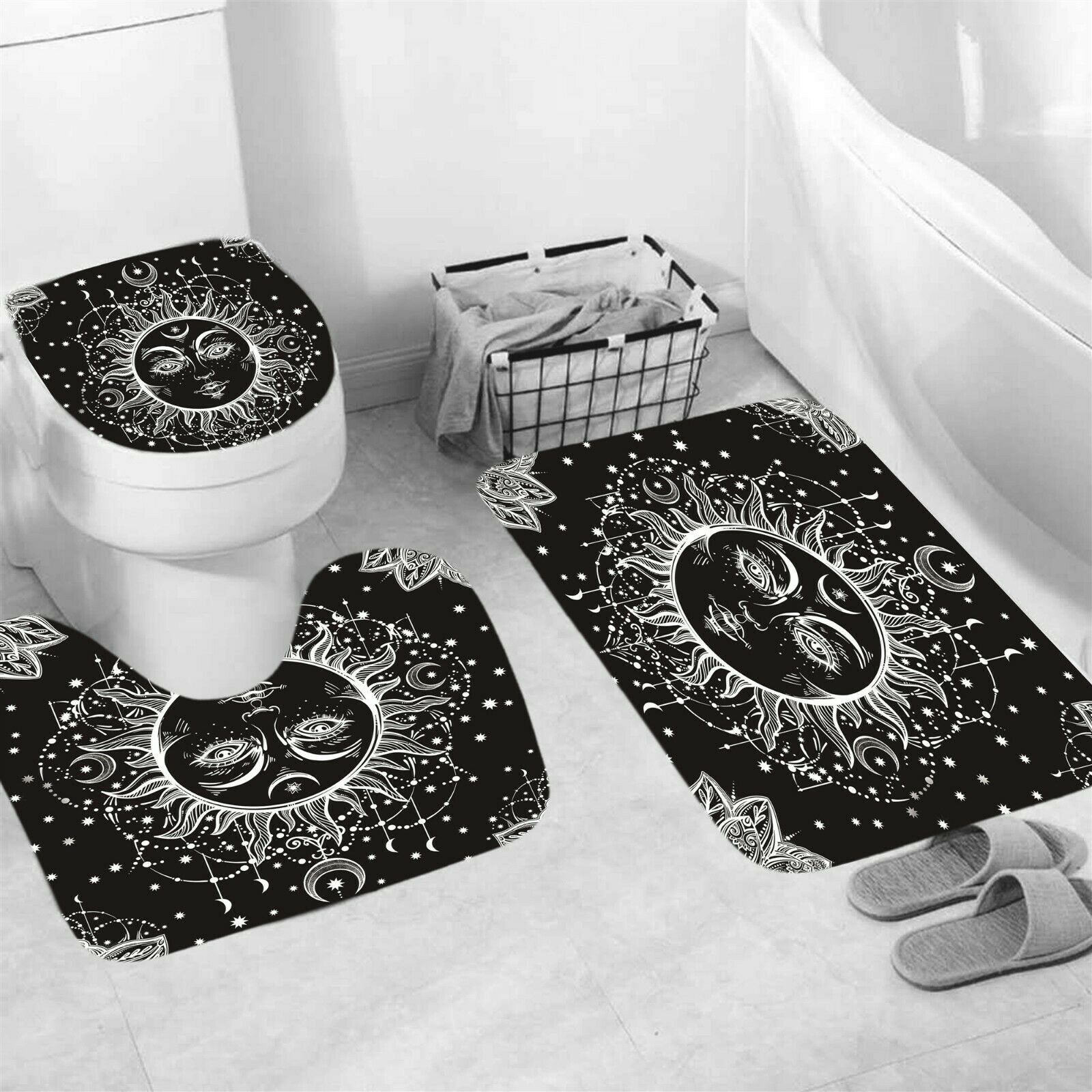 Sun-God Shower Curtain Set Bathroom Rug Thick Bath Mat Non-Slip Toilet Lid Cover-3Pcs Mat Set Only-Free Shipping at meselling99
