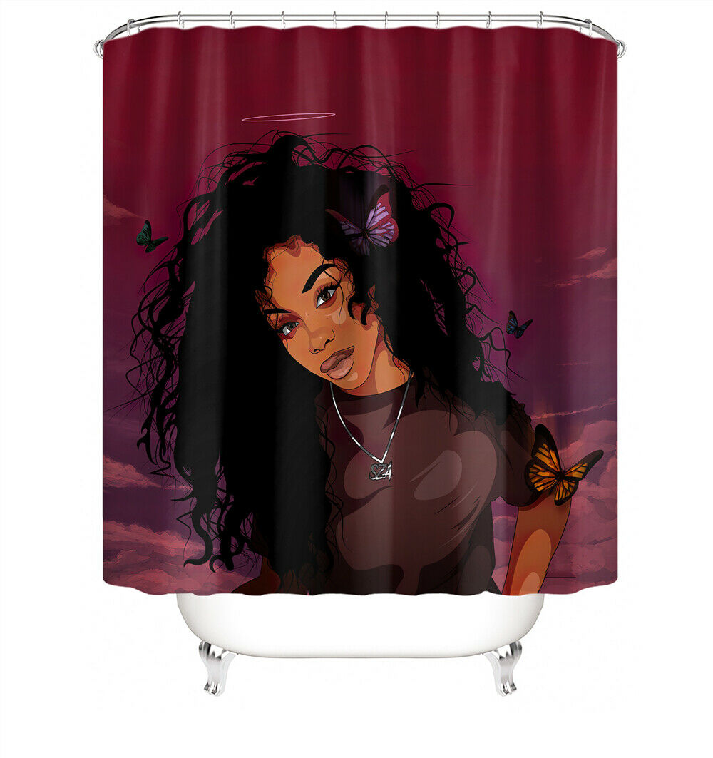 African Woman Shower Curtain Set Thick Bathroom Rugs Bath Mat Toilet Lid Cover-180×180cm Shower Curtain Only-Free Shipping at meselling99
