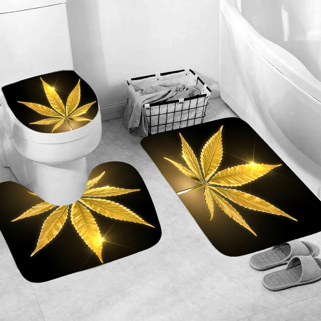 Leaf Shower Curtain Bathroom Rug Set Thick Bath Mat Non-Slip Toilet Lid Cover--Free Shipping at meselling99