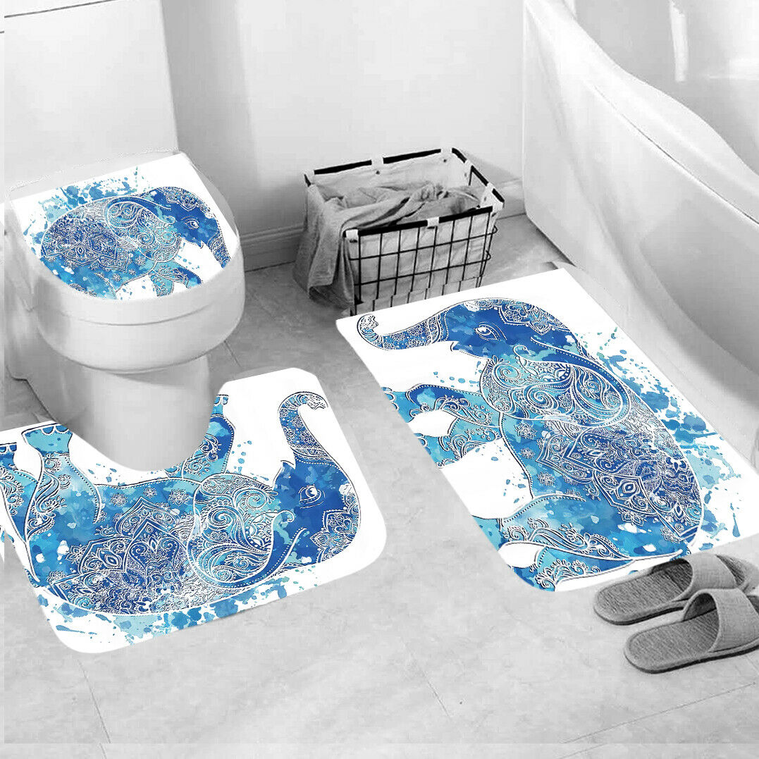 Elephant Shower Curtain Bathroom Rug Set Bath Mat Non-Slip Toilet Lid Cover-3Pcs Mat Set Only-Free Shipping at meselling99
