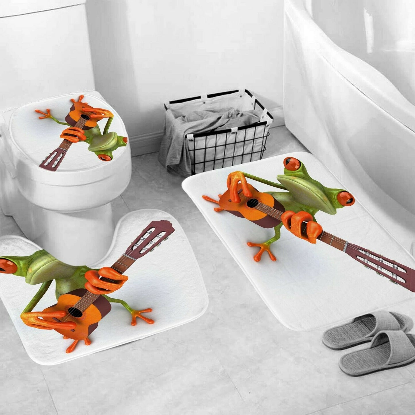 Frog Shower Curtain Bathroom Rug Set Thick Bath Mat Non-Slip Toilet Lid Cover-3Pcs Mat Set Only-Free Shipping at meselling99