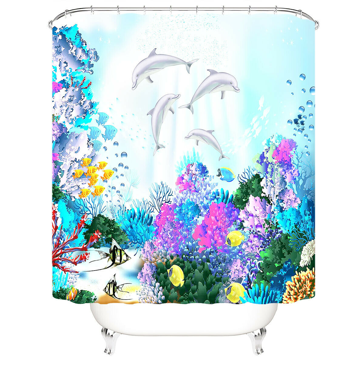 Dolphin Shower Curtain Bathroom Rug Set Thick Bath Mat Non-Slip Toilet Lid Cover-180×180cm Shower Curtain Only-Free Shipping at meselling99