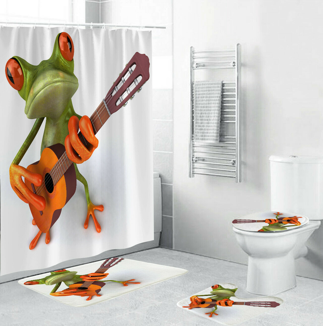 Frog Shower Curtain Bathroom Rug Set Thick Bath Mat Non-Slip Toilet Lid Cover-4Pcs(180*180cm Curtain+3Pcs Mat)-Free Shipping at meselling99