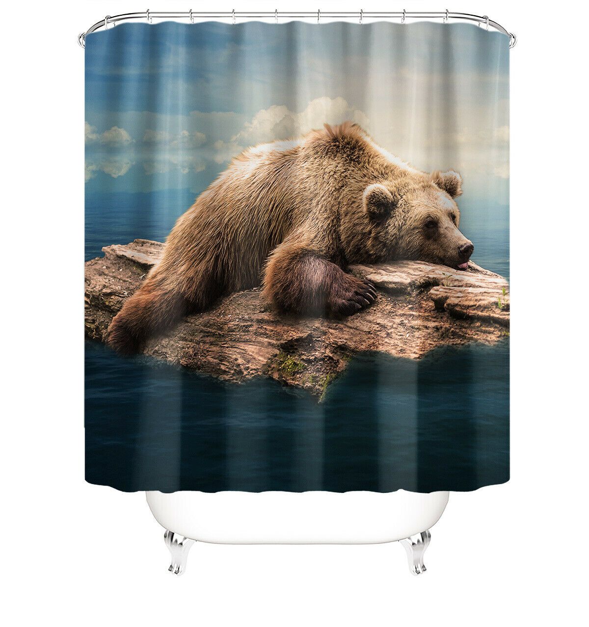 Bear Shower Curtain Bathroom Rug Set Thick Bath Mat Non-Slip Toilet Lid Cover-180×180cm Shower Curtain Only-Free Shipping at meselling99