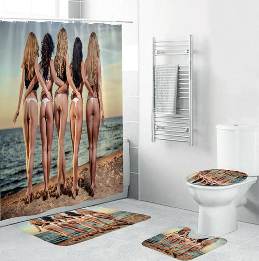 Sexy Women Shower Curtain Bathroom Rug Set Bath Mat Non-Slip Toilet Lid Cover--Free Shipping at meselling99