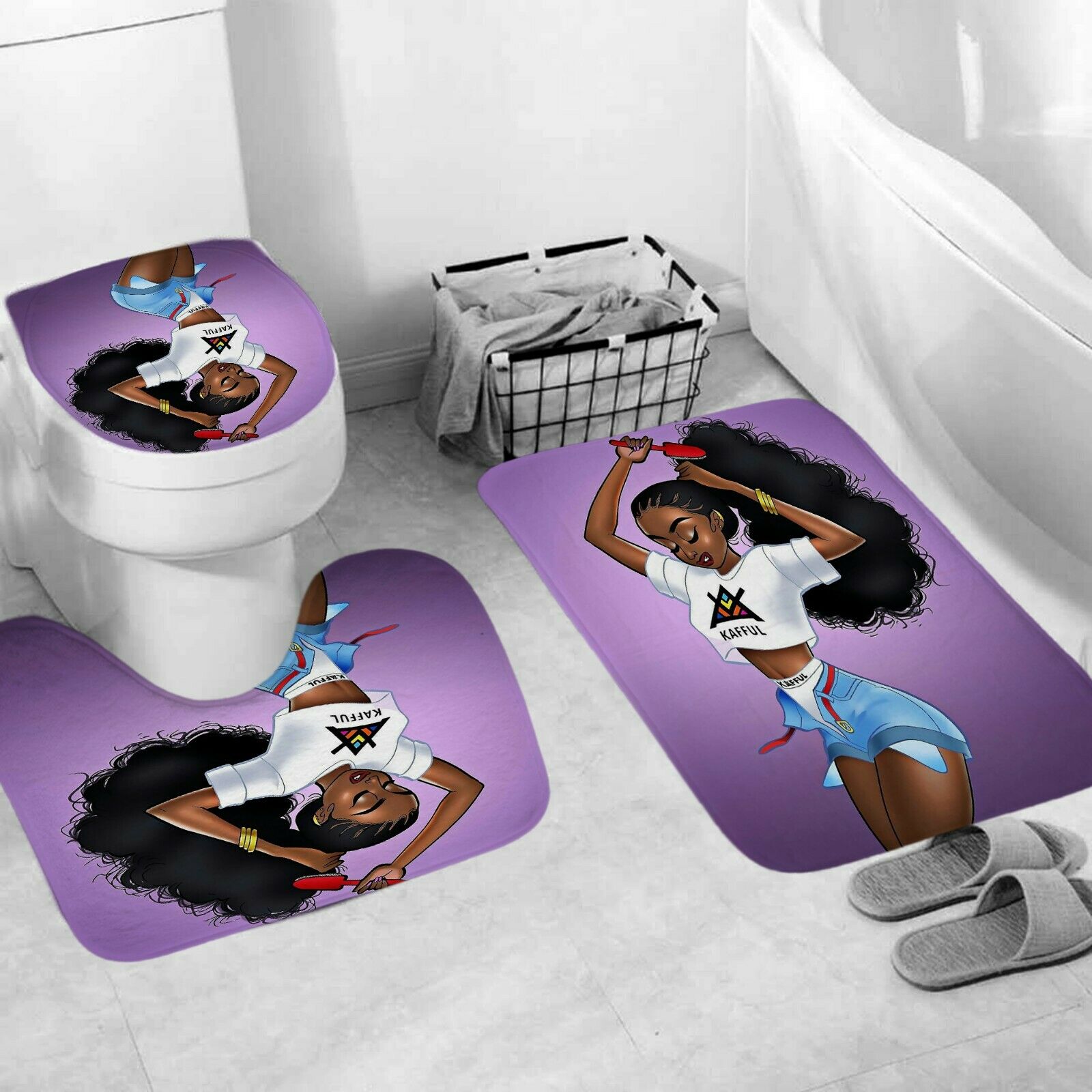 African Girl Bathroom Rug Set Shower Curtain Thick Bath Mat Toilet Lid Cover--Free Shipping at meselling99