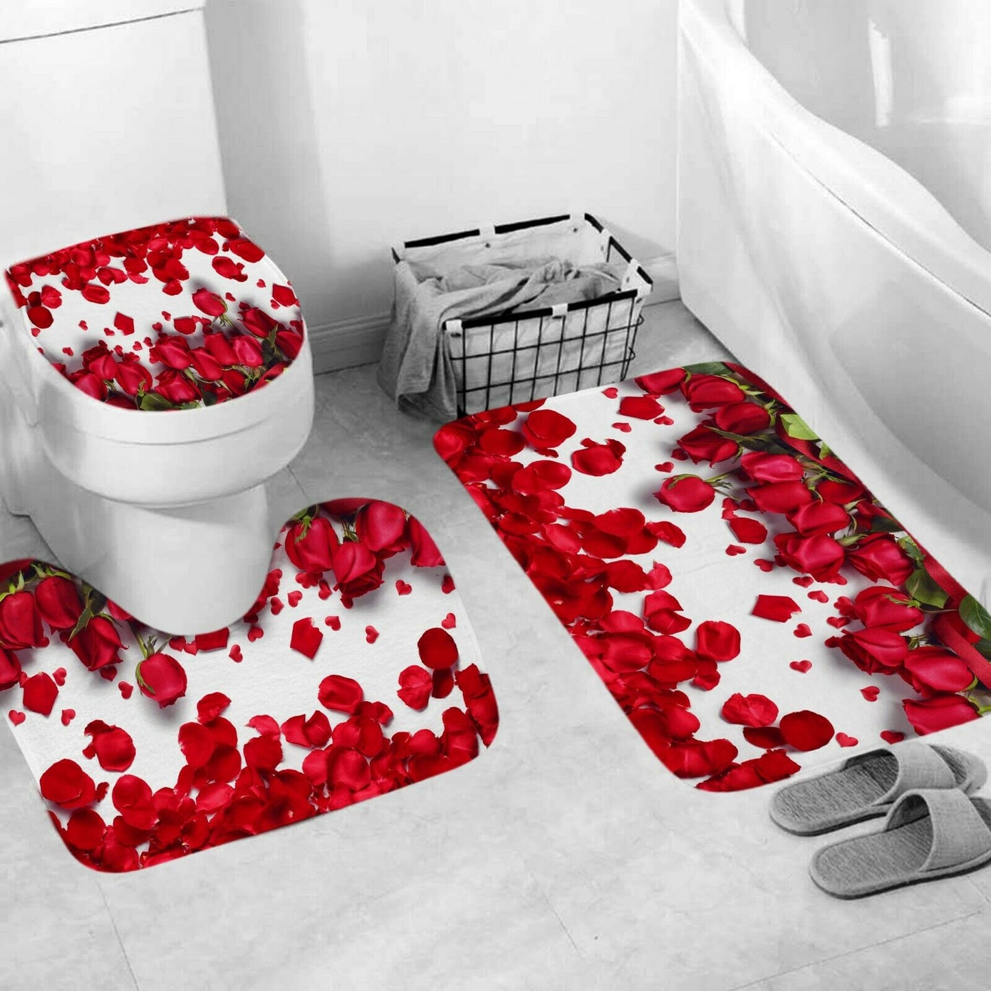 Rose Shower Curtain Bathroom Rug Set Thick Bath Mat Non-Slip Toilet Lid Cover-3Pcs Mat Set Only-Free Shipping at meselling99