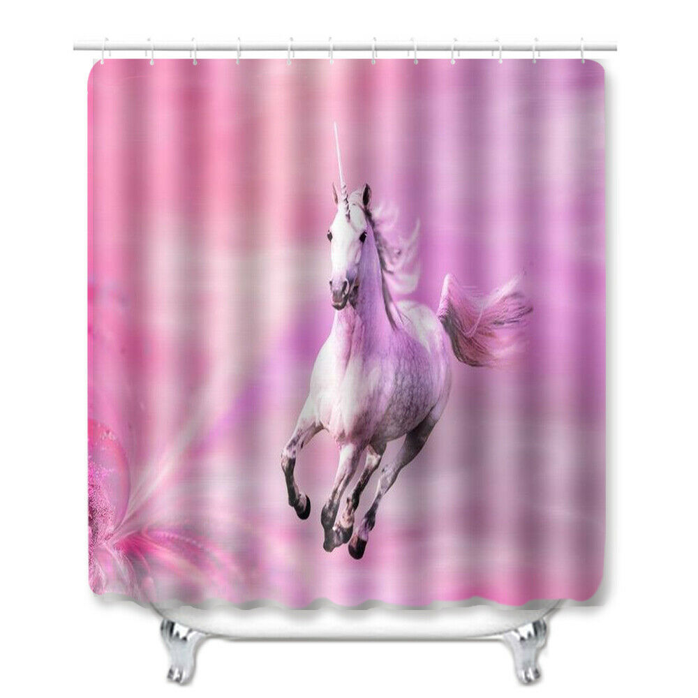 4Pcs Unicorn Bathroom Rug Set Shower Curtain Bath Mat Non-Slip Toilet Lid Cover-180×180cm Shower Curtain Only-Free Shipping at meselling99