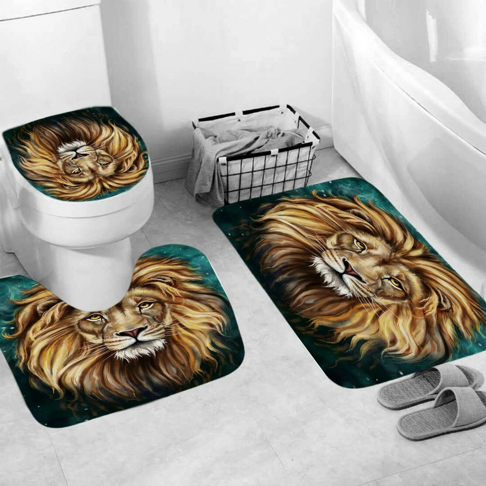 Lion Shower Curtain Bathroom Rug Set Thick Bath Mat Non-Slip Toilet Lid Cover-3Pcs Mat Set Only-Free Shipping at meselling99
