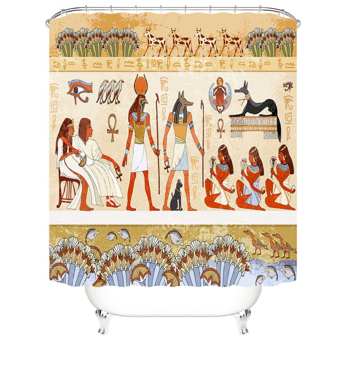 Egyptian Shower Curtain Bathroom Rug Set Thick Bath Mat Toilet Lid Cover-180×180cm Shower Curtain Only-Free Shipping at meselling99