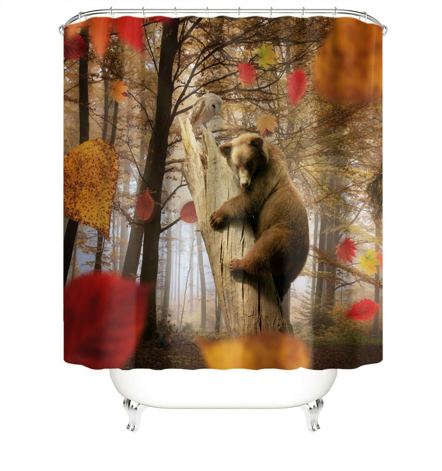 Bear Shower Curtain Set Bathroom Rugs Thick Bath Mat Non-Slip Toilet Lid Cover-180×180cm Shower Curtain Only-Free Shipping at meselling99