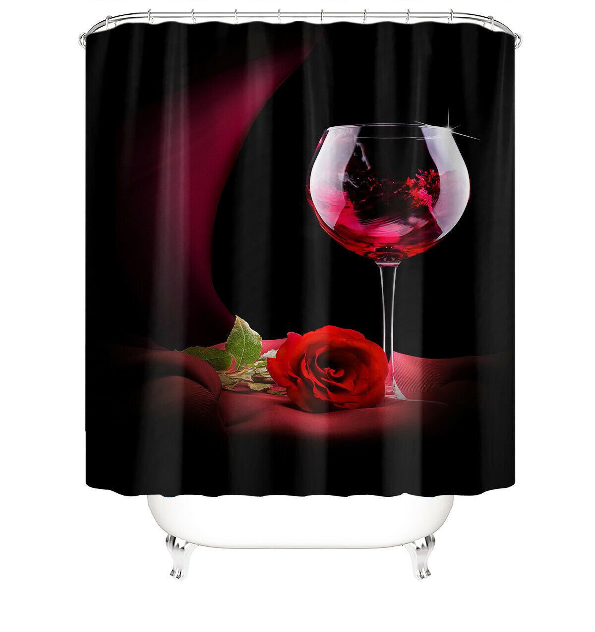 Red Rose Shower Curtain Bathroom Rug Set Bath Mat Non-Slip Toilet Lid Cover-180×180cm Shower Curtain Only-Free Shipping at meselling99