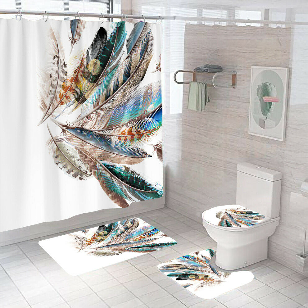 Feather Woman Shower Curtain Bathroom Rug Set Bath Mat Non-Slip Toilet Lid Cover-Shower Curtain+3Pcs Mat-Free Shipping at meselling99