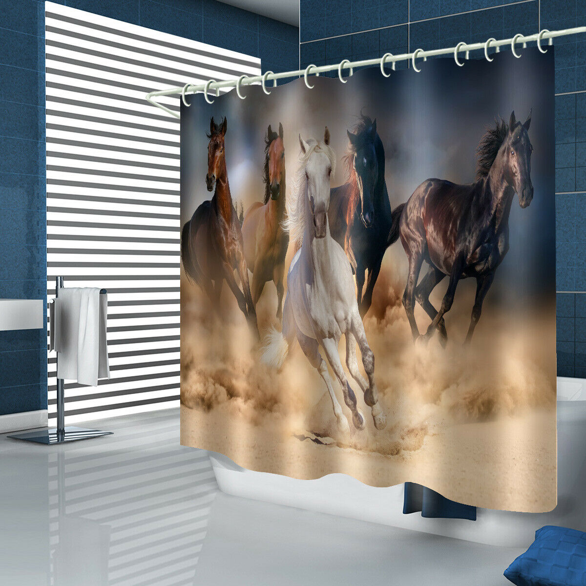 Galloping Steed Shower Curtain Bathroom Rug Set Thick Bath Mat Toilet Lid Cover-180×180cm Shower Curtain Only-Free Shipping at meselling99