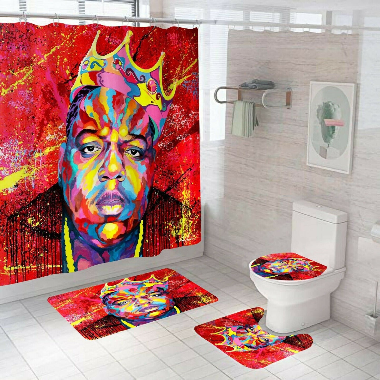Color Man Shower Curtain Bathroom Rug Set Bath Mat Rug Non-Slip Toilet Lid Cover-Shower Curtain+3Pcs Mat-Free Shipping at meselling99