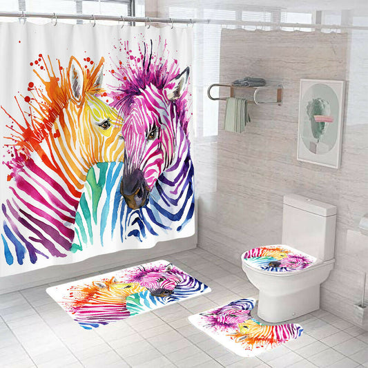 Zebra Shower Curtain Bathroom Rug Set Thick Bath Mat Non-Slip Toilet Lid Cover--Free Shipping at meselling99
