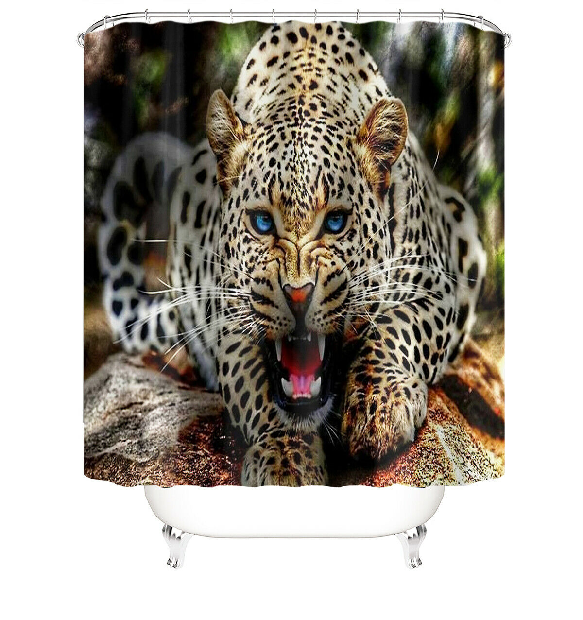 Leopard Shower Curtain Bathroom Rug Set Thick Bath Mat Non-Slip Toilet Lid Cover-180×180cm Shower Curtain Only-Free Shipping at meselling99