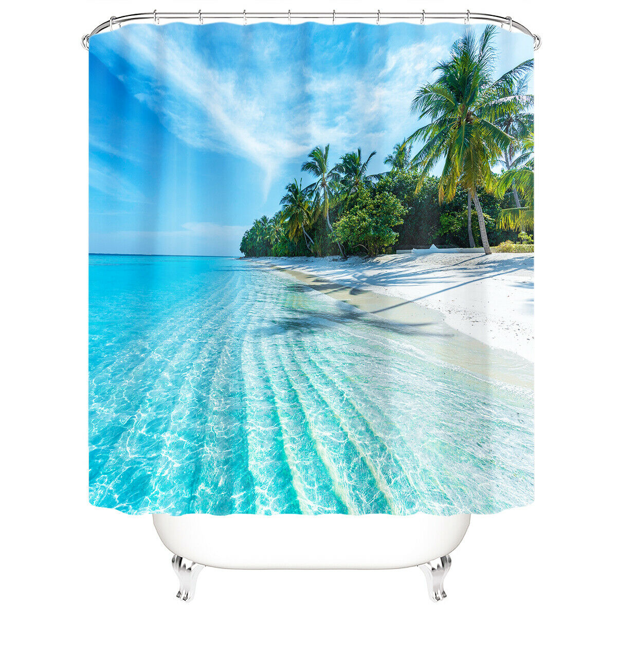 Beachside Shower Curtain Bathroom Rug Set Bath Mat Non-Slip Toilet Lid Cover-180×180cm Shower Curtain Only-Free Shipping at meselling99