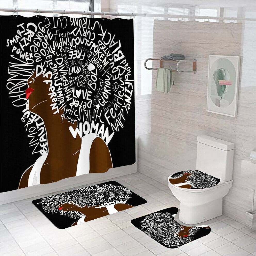Woman Shower Curtain Set Thick Bathroom Rugs Bath Mat Non-Slip Toilet Lid Cover-Shower Curtain+3Pcs Mat-Free Shipping at meselling99