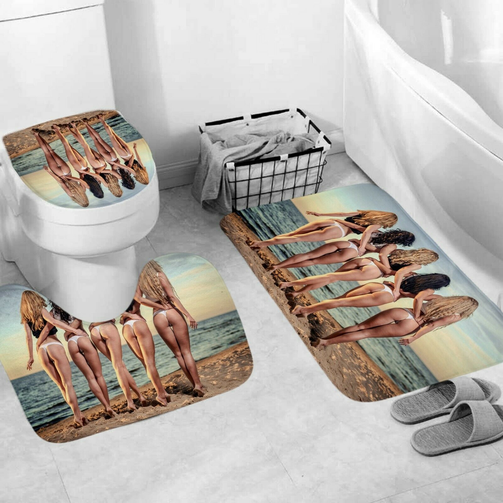 Sexy Women Shower Curtain Bathroom Rug Set Bath Mat Non-Slip Toilet Lid Cover-3Pcs Mat Set Only-Free Shipping at meselling99