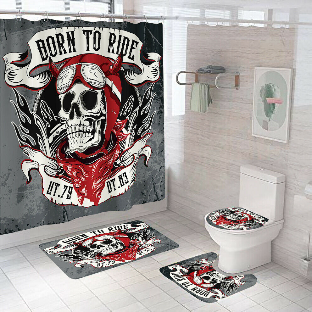 Born To Ride Shower Curtain Bathroom Rug Set Thick Bath Mat Toilet Lid Cover--Free Shipping at meselling99