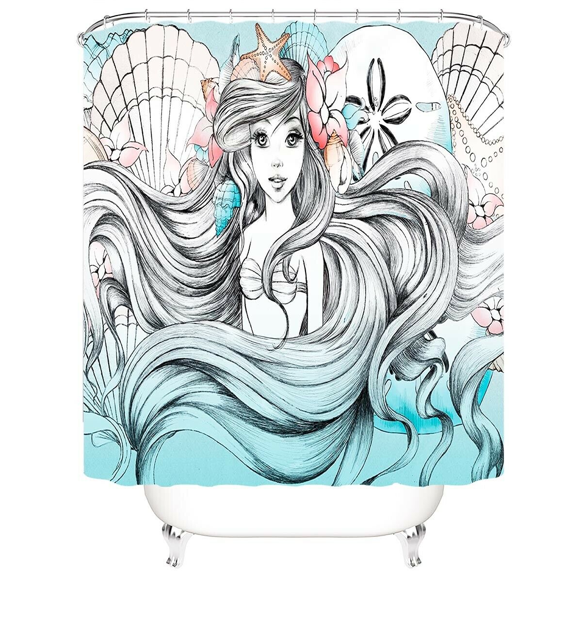 Long Hair Girl Shower Curtain Bathroom Rugs Bath Mat Non-Slip Toilet Lid Cover-180×180cm Shower Curtain Only-Free Shipping at meselling99