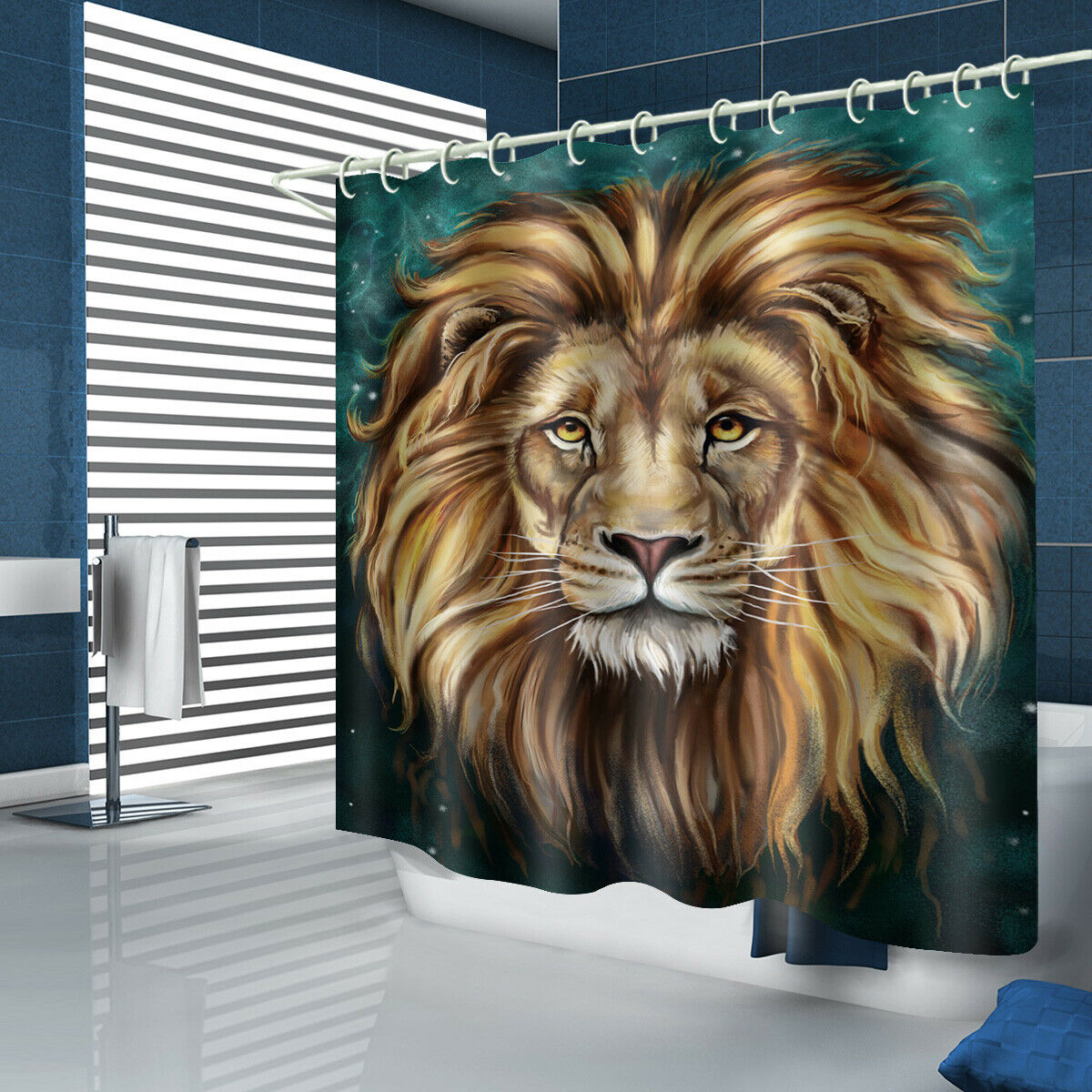 Lion Shower Curtain Bathroom Rug Set Thick Bath Mat Non-Slip Toilet Lid Cover-150×180cm Shower Curtain Only-Free Shipping at meselling99