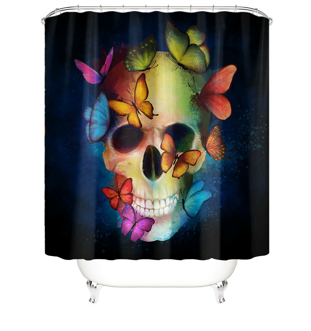 Skull Shower Curtain Set Bathroom Rug Set Bath Mat Non-Slip Toilet Lid Cover-180×180cm Shower Curtain Only-Free Shipping at meselling99