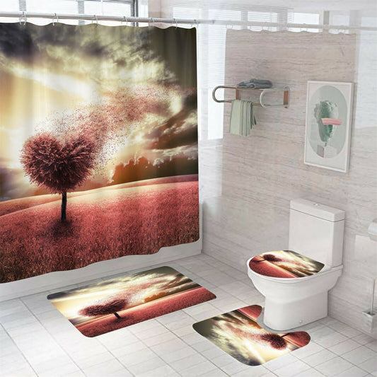 Love Tree Shower Curtain Bathroom Rug Set Bath Mat Non-Slip Toilet Lid Cover--Free Shipping at meselling99