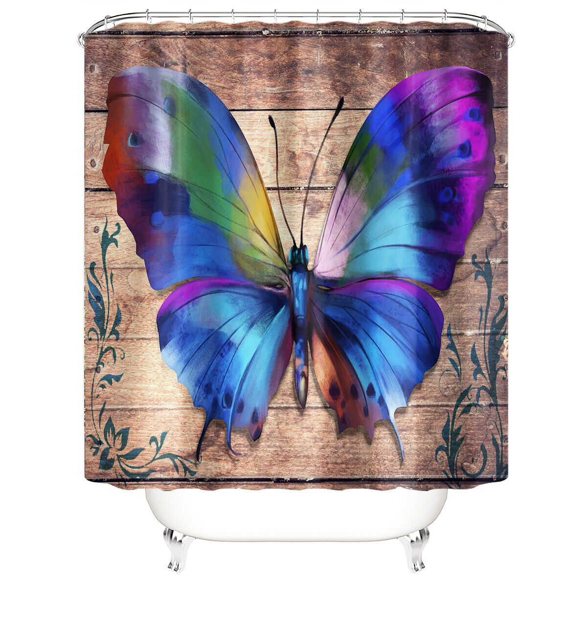 Butterfly Shower Curtain Bathroom Rug Set Bath Mat Non-Slip Toilet Lid Cover-180×180cm Shower Curtain Only-Free Shipping at meselling99