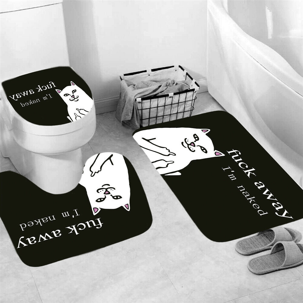 I'm Naked Shower Curtain Thick Bathroom Rugs Bath Mat Non-Slip Toilet Lid Cover-3Pcs Mat Set Only-Free Shipping at meselling99