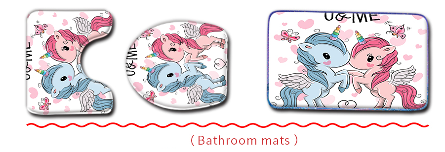 Unicorn Bathroom Rug Set Shower Curtain Bath Mat Bath Towel Toilet Lid Cover-3Pcs Mat Set Only-Free Shipping at meselling99