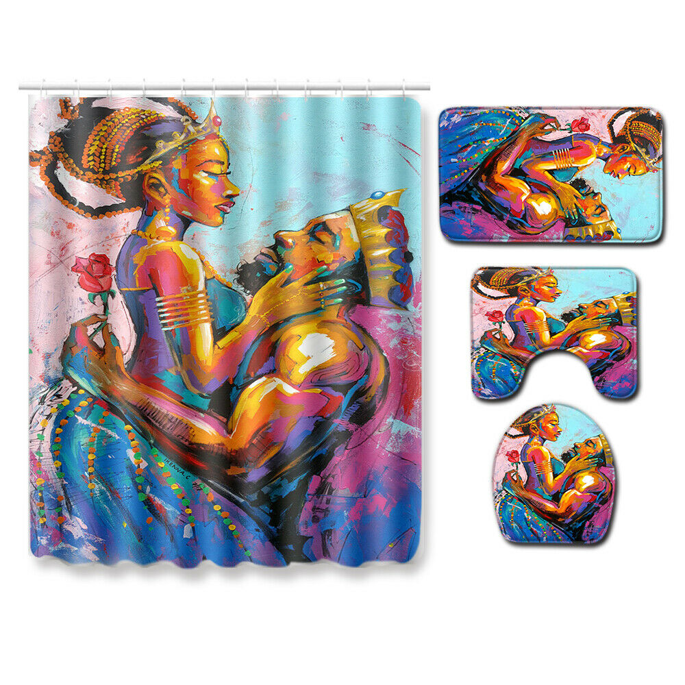 African Woman Shower Curtain Bathroom Rug Set Bath Mat Non-Slip Toilet Lid Cover-African Woman-2-Shower Curtain+3Pcs Mat-Free Shipping at meselling99