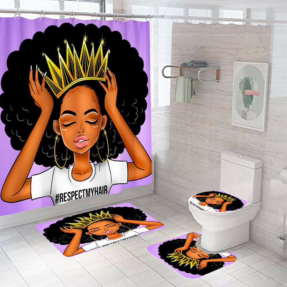 Crown Girl Shower Curtain Thick Bathroom Rugs Bath Mat Non-Slip Toilet Lid Cover-Shower Curtain+3Pcs Mat-Free Shipping at meselling99