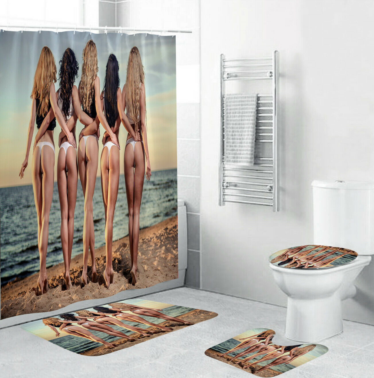 Sexy Women Shower Curtain Bathroom Rug Set Bath Mat Non-Slip Toilet Lid Cover-4Pcs(180*180cm Curtain+3Pcs Mat)-Free Shipping at meselling99