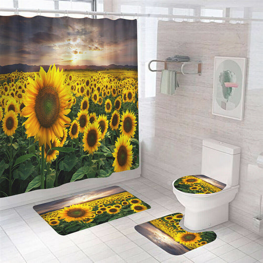 Sunflower Shower Curtain Set Bathroom Rugs Bath Mat Non-Slip Toilet Lid Cover--Free Shipping at meselling99