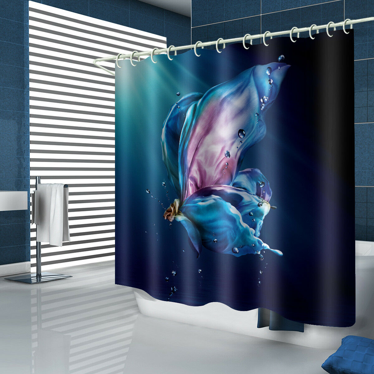 Butterfly Shower Curtain Set Bathroom Rug Bath Mat Non-Slip Toilet Lid Cover-180×180cm Shower Curtain Only-Free Shipping at meselling99