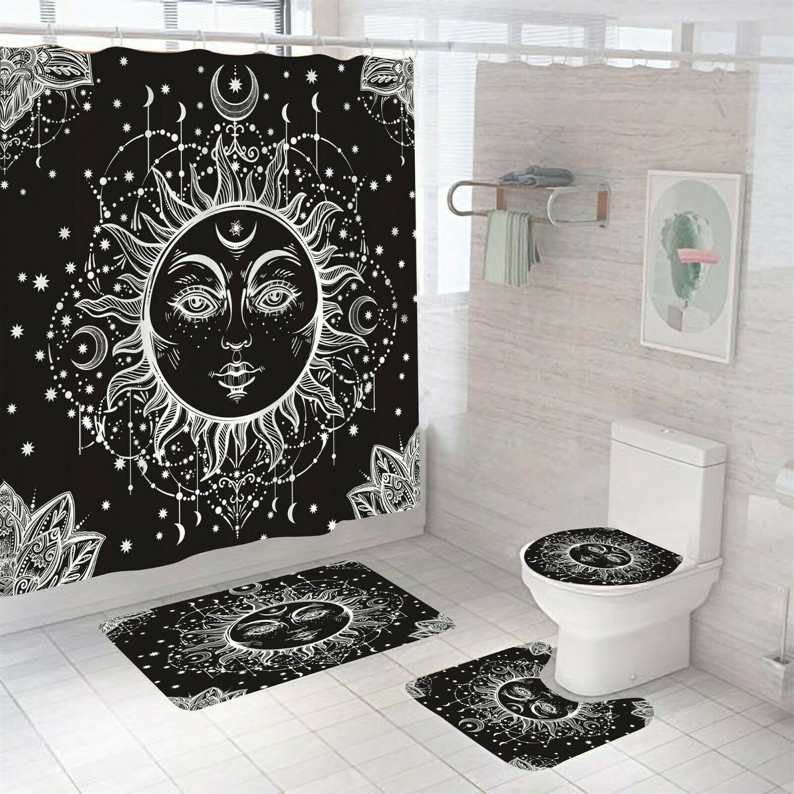 Sun-God Shower Curtain Set Bathroom Rug Thick Bath Mat Non-Slip Toilet Lid Cover-Shower Curtain+3Pcs Mat-Free Shipping at meselling99