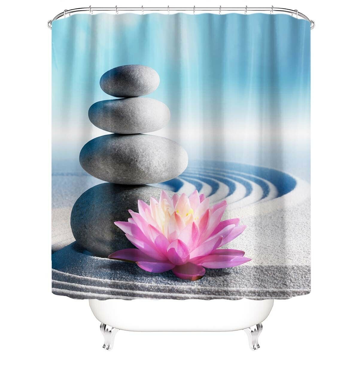 Lotus Stone Shower Curtain Bathroom Rug Set Bath Mat Non-Slip Toilet Lid Cover-180×180cm Shower Curtain Only-Free Shipping at meselling99