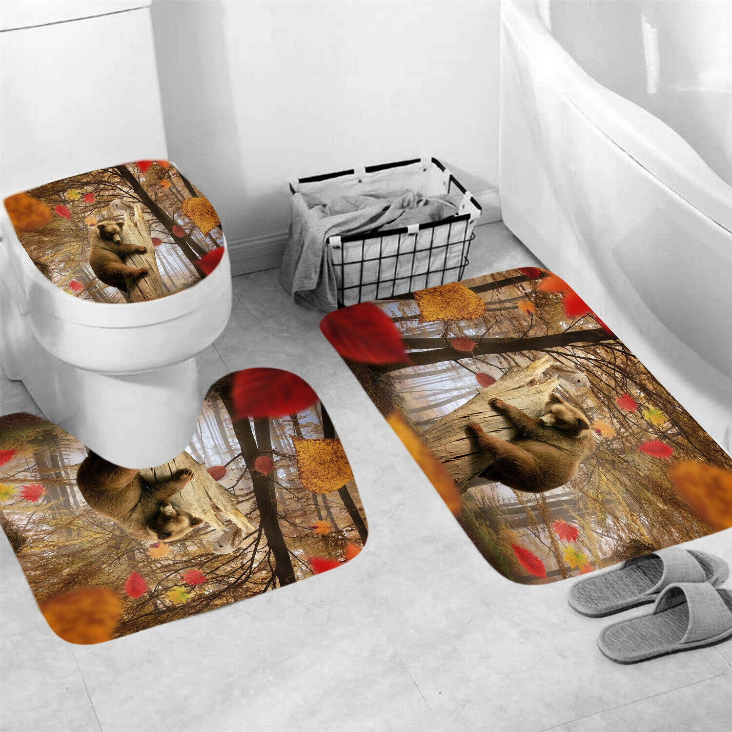 Bear Shower Curtain Set Bathroom Rugs Thick Bath Mat Non-Slip Toilet Lid Cover-3Pcs Mat Set Only-Free Shipping at meselling99