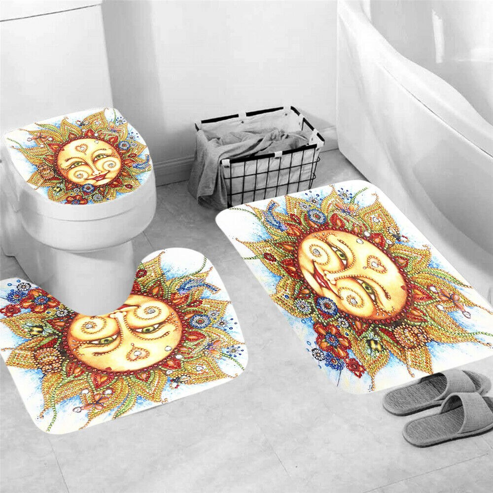 Sun Shower Curtain Bathroom Rug Set Bath Mat Non-Slip Toilet Lid Cover-3Pcs Mat Set Only-Free Shipping at meselling99