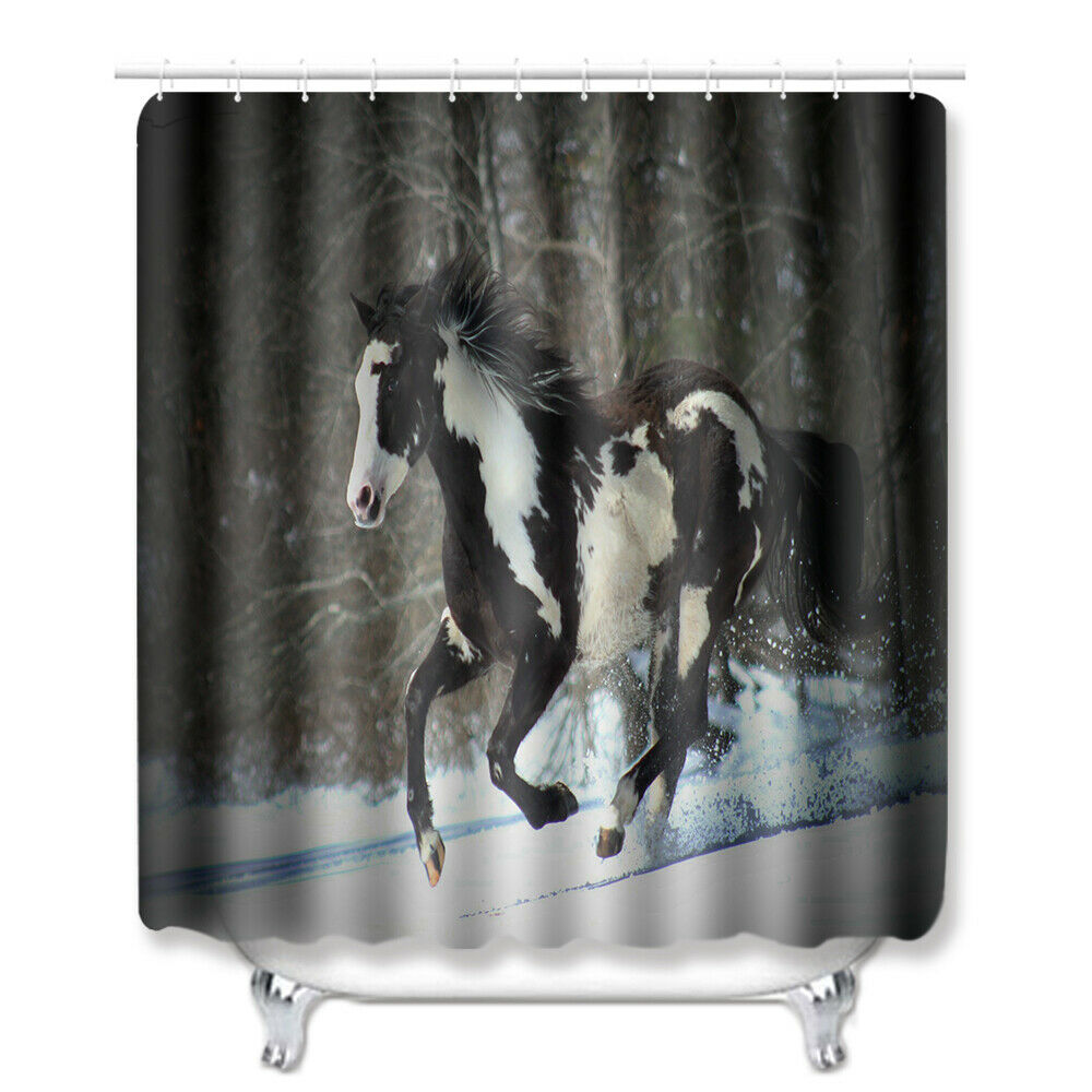 4Pcs Horse Bathroom Rug Set Shower Curtain Bath Mat Non-Slip Toilet Lid Cover-180×180cm Shower Curtain Only-Free Shipping at meselling99